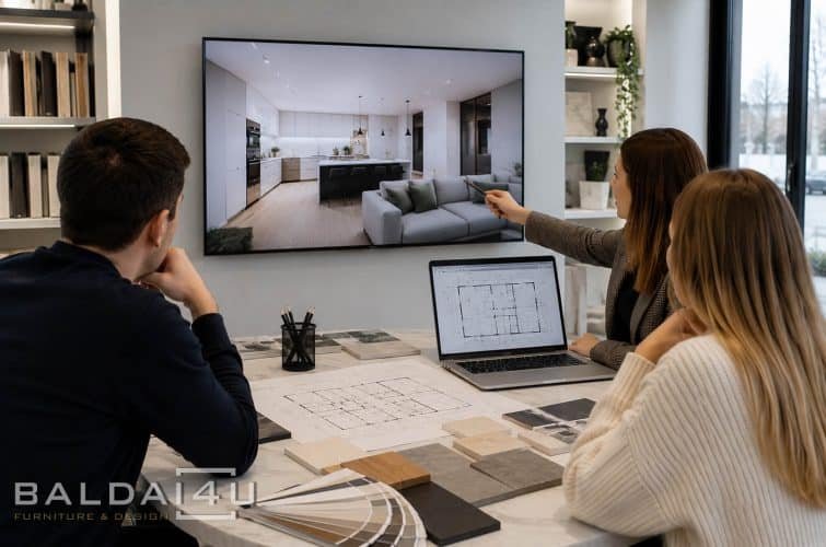 Interjero dizainas ir baldų projektavimas – klientų konsultacija pagal 3D vizualizaciją ir techninius brėžinius